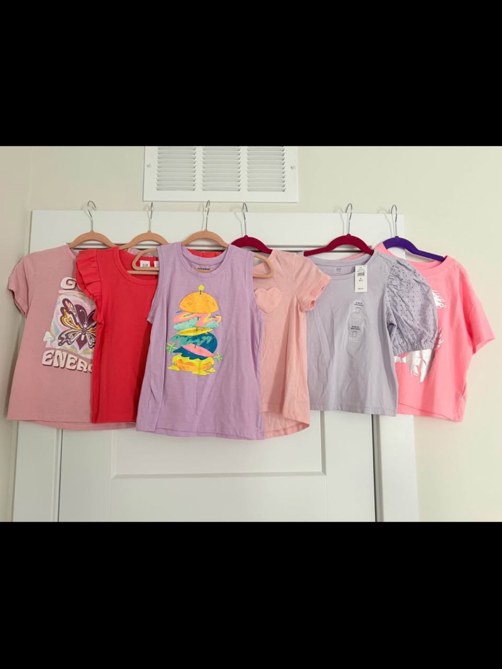 Girls' Mixed Pastel Graphic Tee Bundle - Pink, Lavender, Red size S (6/7)